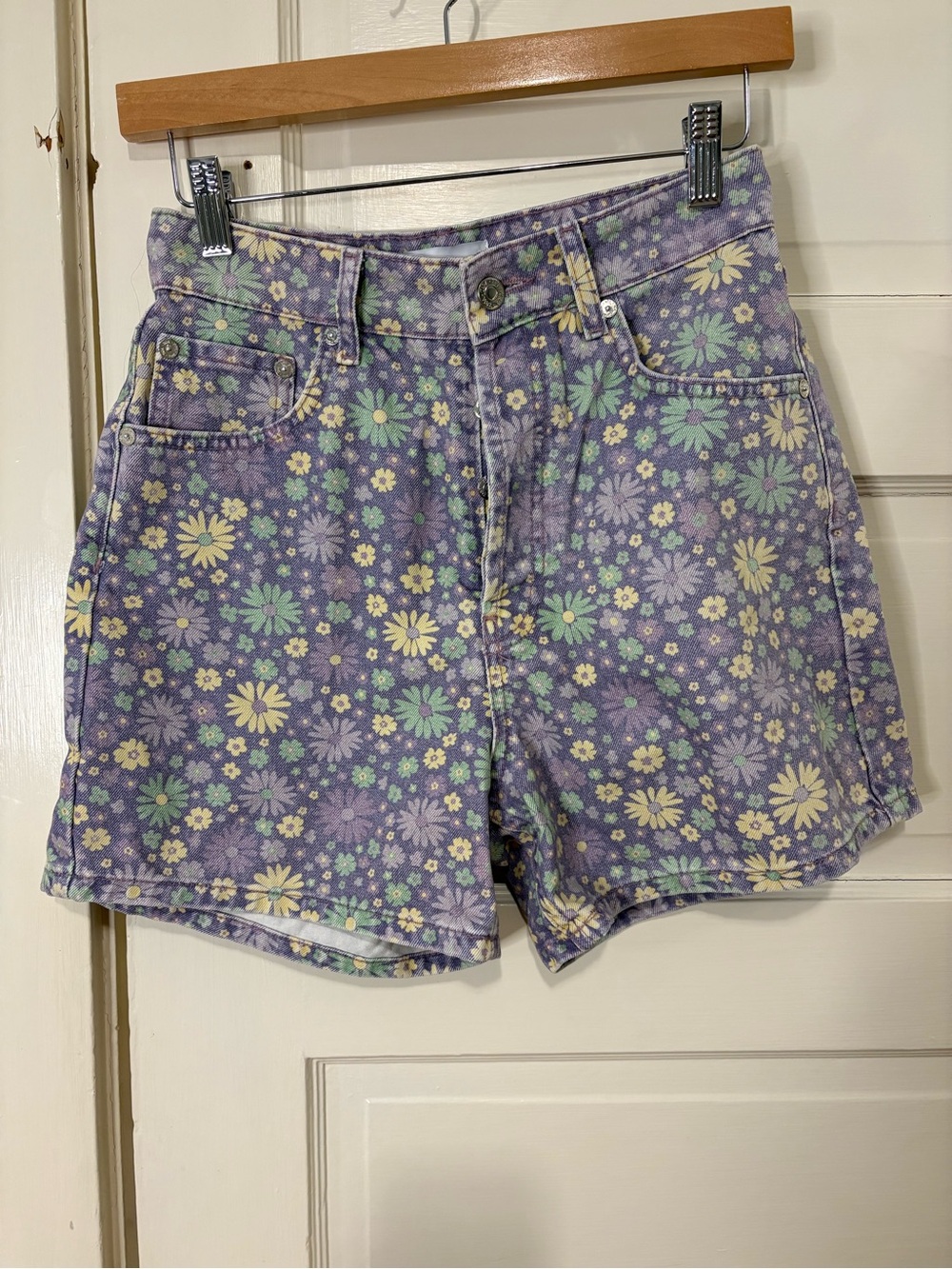 Zara Lavender Floral High-Rise Denim Shorts